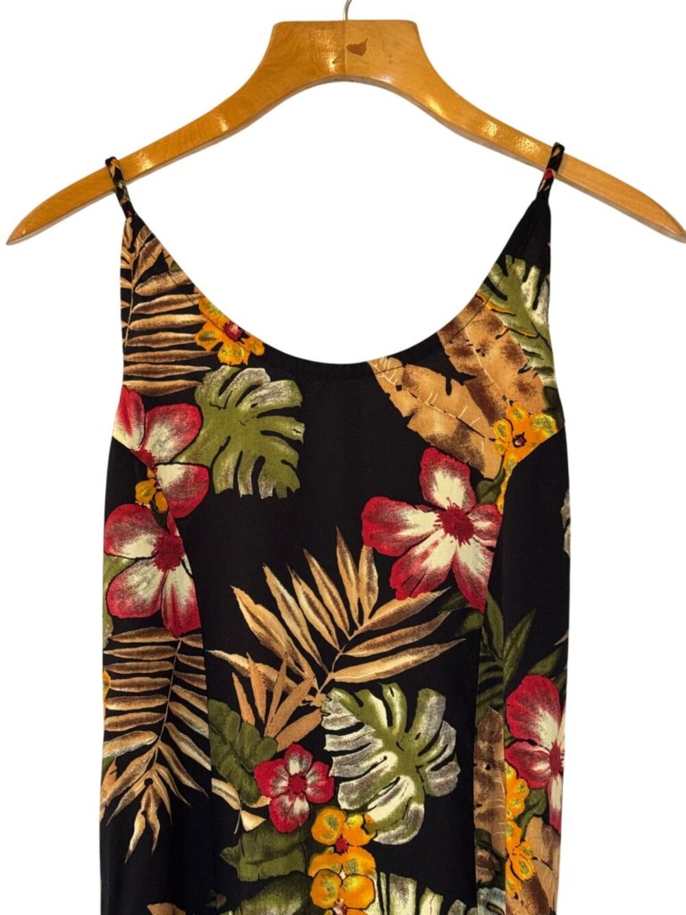 Hibiscus Collection Hawaii Floral Maxi Sundress L Black Tropical Straps Summer - Picture 3 of 14